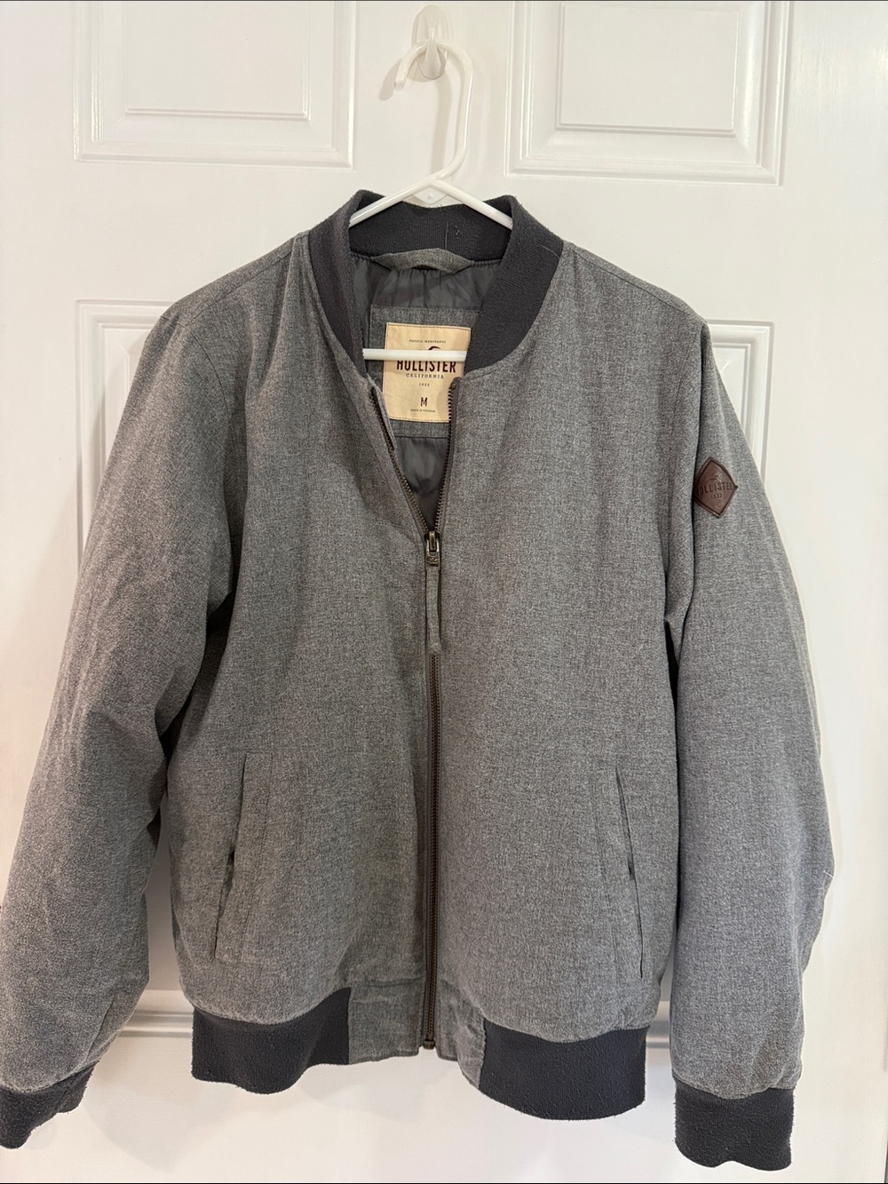 Hollister Gray Men's Bomber Jacket with Dark Trim